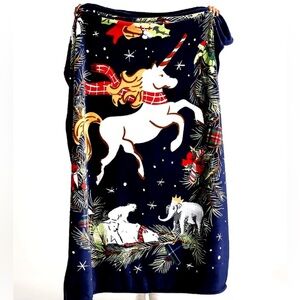 Vera Bradley Unicorn Holiday Plush Throw Blanket, Navy/Multi, NWT